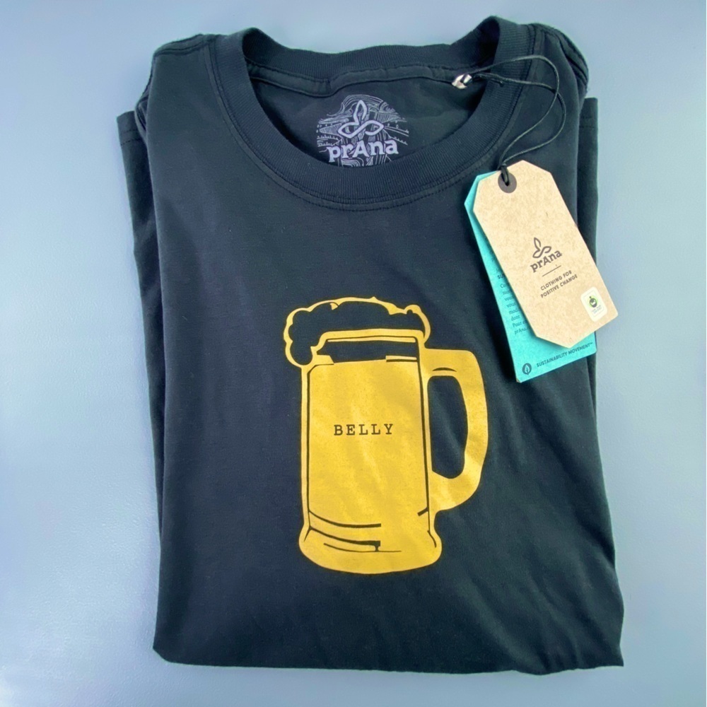 NWT Prana beer belly black & yellow short sleeve tee, M